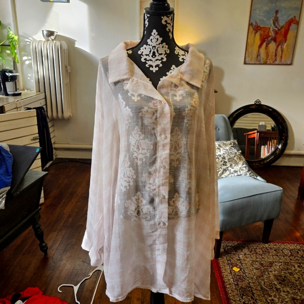 Valentine Sale Sheer Size 26 Sheer Pink Top Plus Size